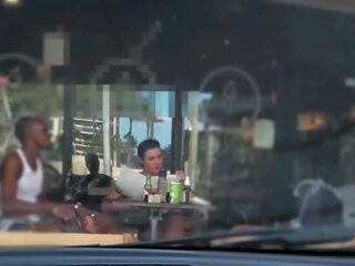 Cheating Wife &num;4 Part 3 - Hubby shows me outside a cafe Upskirt Flashing and having an Interracial affair with a Black Man&excl;&excl;&excl;